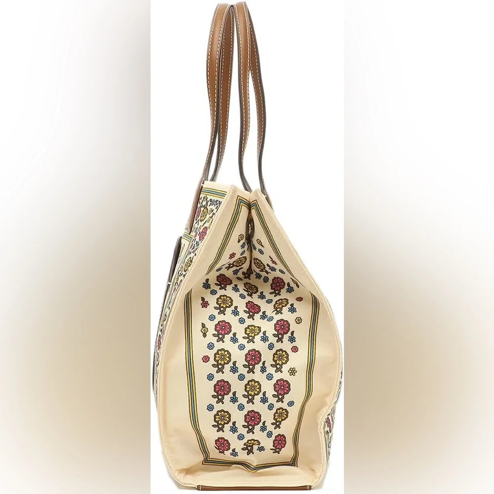 NWT Tory Burch Ella  Printed Tote Ivory Floral Daisy Border Rare